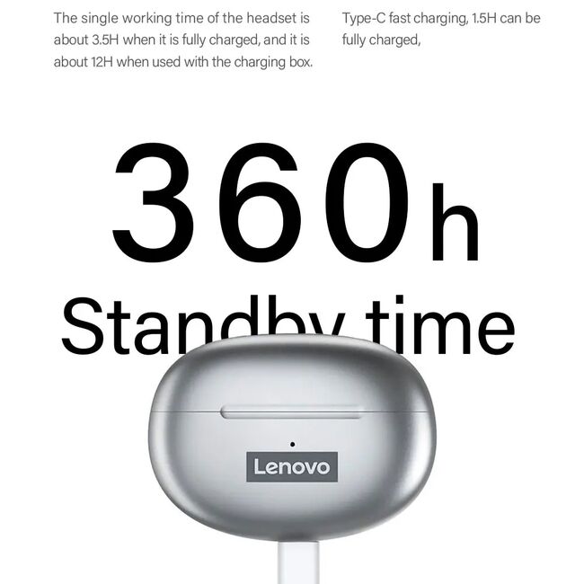 Casti in-ear Bluetooth V5.2 True Wireless Lenovo LP5, gri