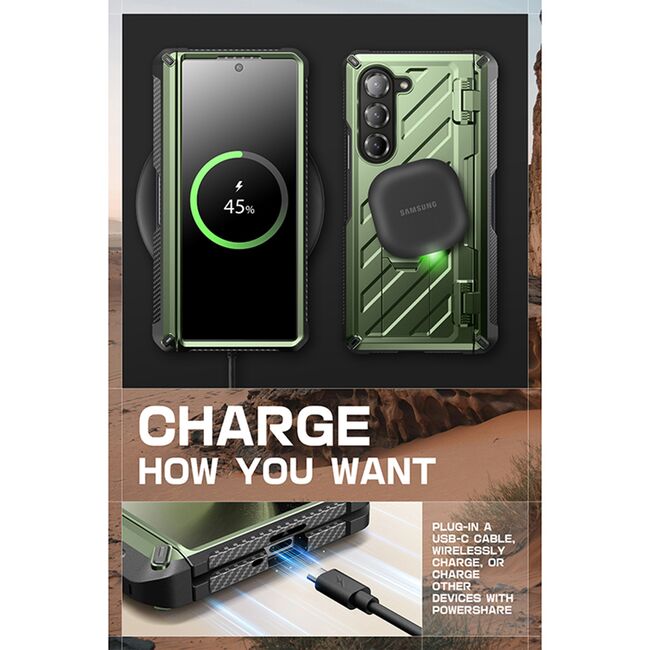 Husa cu folie integrata pentru Samsung Galaxy Z Fold 6 Supcase Unicorn Beetle Pro, verde