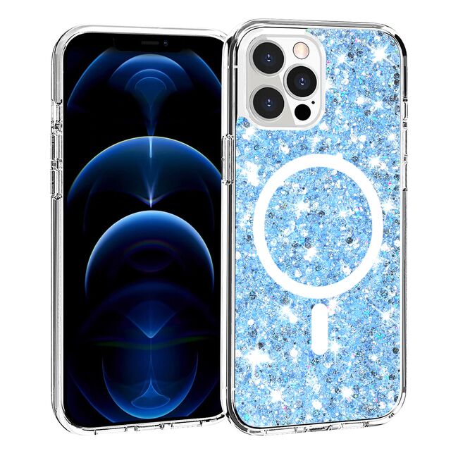 Husa pentru  iPhone 12 Pro Max MagSafe cu sclipici Liquid Crystal Glitter, albastru