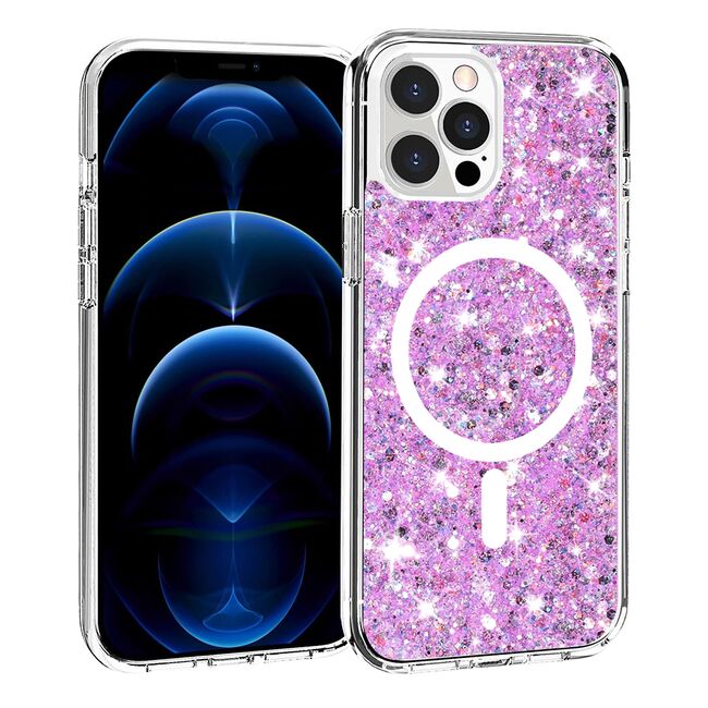 Husa pentru  iPhone 12 Pro Max MagSafe cu sclipici Liquid Crystal Glitter, magenta