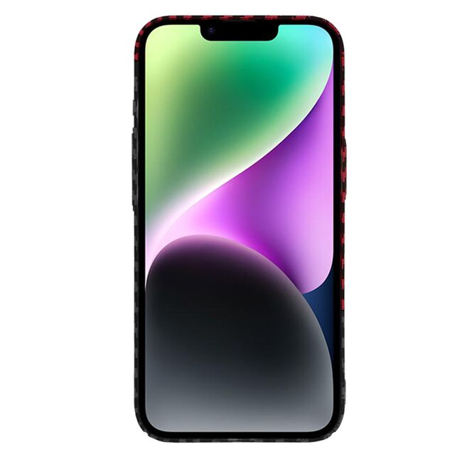 Husa pentru  iPhone 14 CarbonFiber UltraSlim, Lightweight, rosu / negru