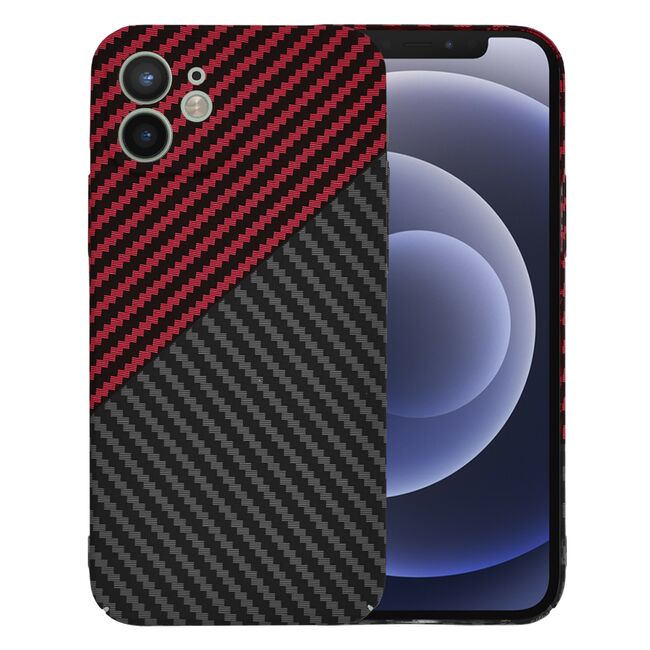 Husa pentru iPhone 12 CarbonFiber UltraSlim, Lightweight, rosu / negru