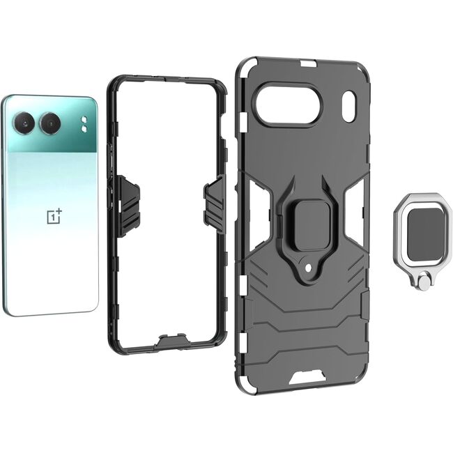 Husa pentru  OnePlus Nord 4 cu inel Ring Armor Kickstand Tough, negru