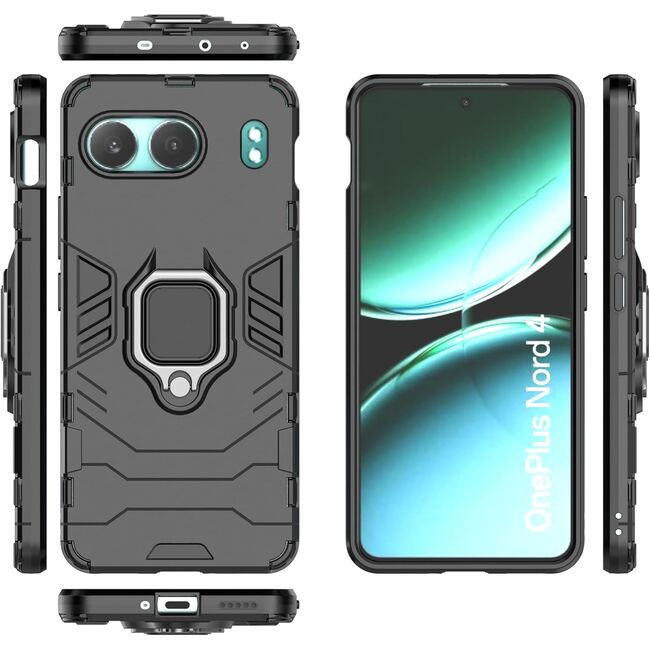 Husa pentru  OnePlus Nord 4 cu inel Ring Armor Kickstand Tough, negru