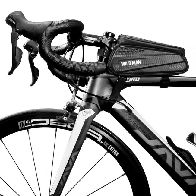 Geanta pentru cadru bicicleta cu husa telefon WildMan L, 1L, negru