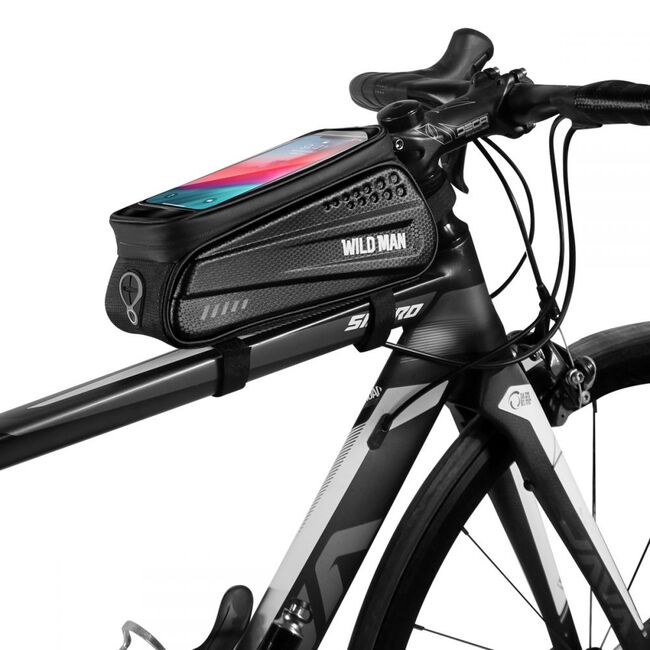 Geanta pentru cadru bicicleta cu husa telefon WildMan L, 1L, negru