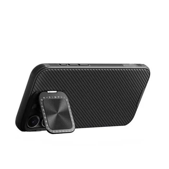 Husa pentru  iPhone 16 Pro Max MagSafe cu slider tip stand pentru protectie lentile - negru