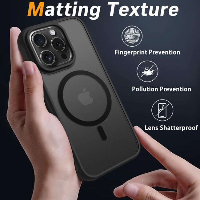 Husa pentru  iPhone 16 Pro Max cu MagSafe, Ghost Series, frosted - negru