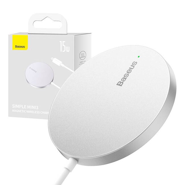 Incarcator wireless magnetic 15W Baseus Mini 3, argintiu
