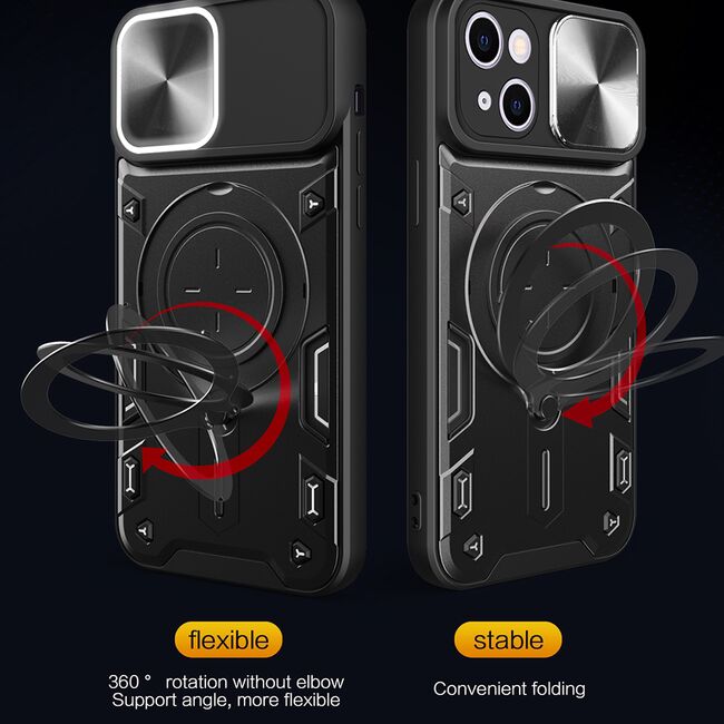 Husa pentru  iPhone 16 Plus cu protecție pentru cameră și suport magnetic integrat Ring Shockproof, albastru