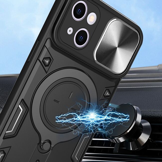 Husa pentru  iPhone 16 Plus cu protecție pentru cameră și suport magnetic integrat Ring Shockproof, rosu