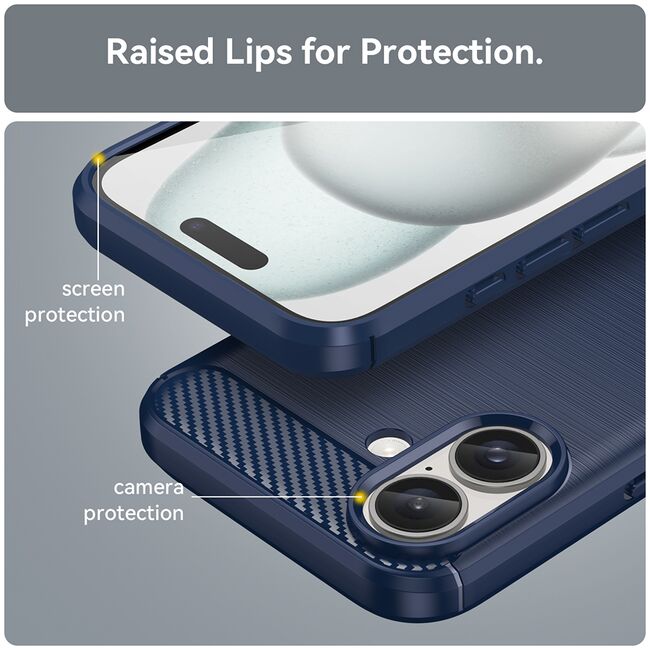 Husa pentru iPhone 16 Plus Carbon Liquid Silicone, albastru