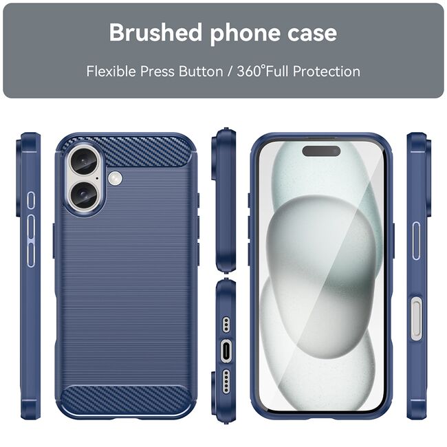 Husa pentru iPhone 16 Plus Carbon Liquid Silicone, albastru