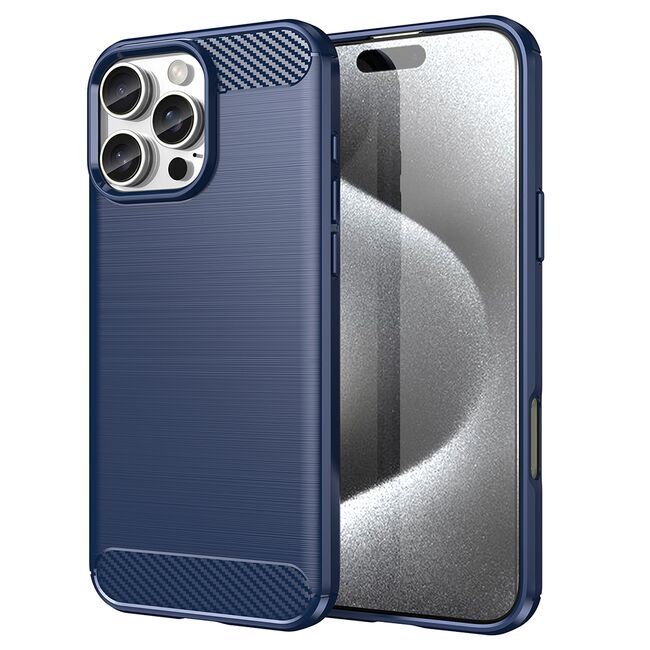 Husa pentru iPhone 16 Pro Max Carbon Liquid Silicone, albastru
