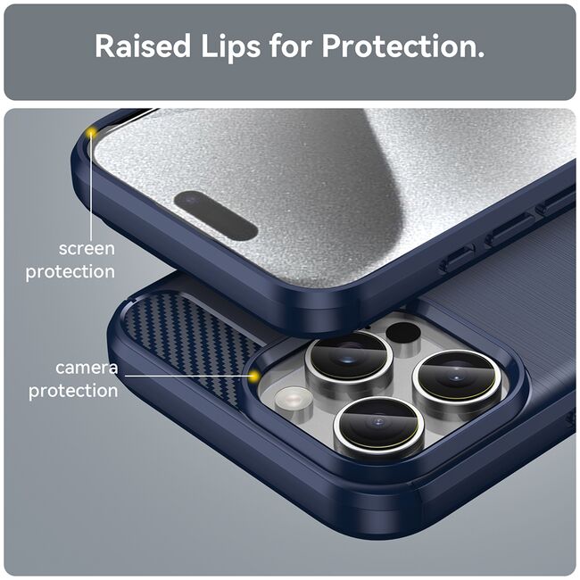 Husa pentru iPhone 16 Pro Max Carbon Liquid Silicone, albastru