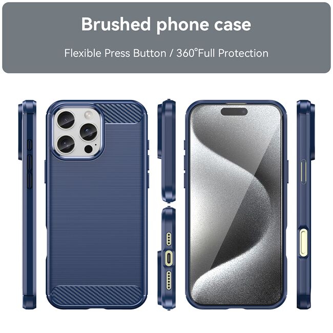 Husa pentru iPhone 16 Pro Max Carbon Liquid Silicone, albastru