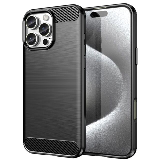 Husa pentru iPhone 16 Pro Max Carbon Liquid Silicone, negru