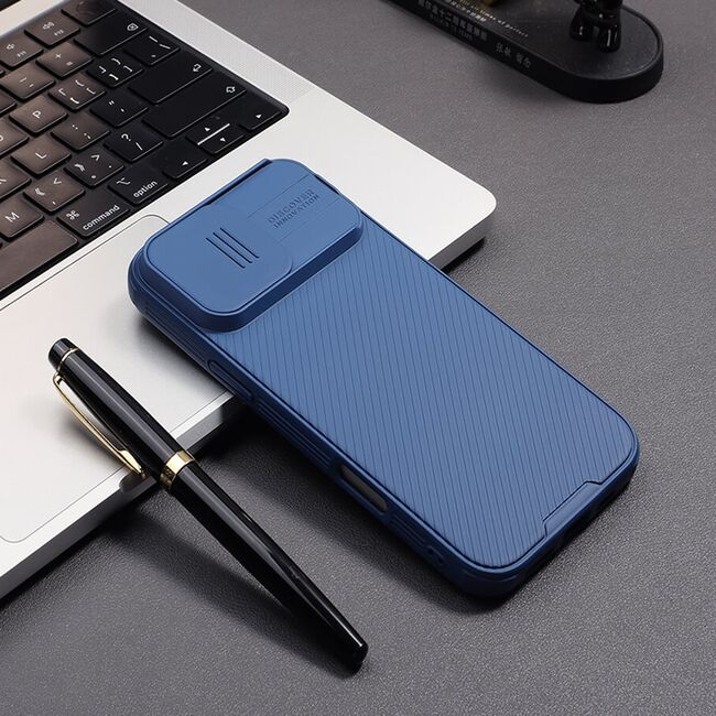 Husa pentru  iPhone 16 Pro Max MagSafe Pro cu slider pentru protectie lentile - albastru
