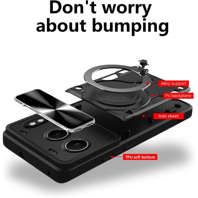 Husa pentru  OnePlus Nord 4 cu protecție pentru cameră și suport magnetic integrat Ring Shockproof, roz