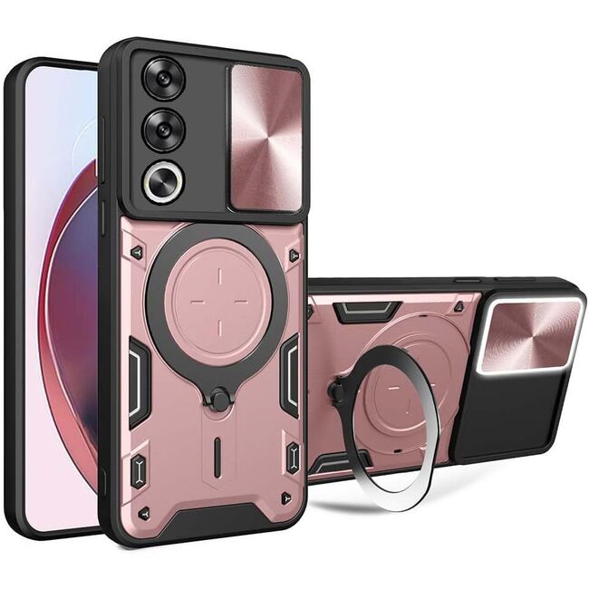 Husa pentru  Oppo A80 cu protecție pentru cameră și suport magnetic integrat Ring Shockproof, roz