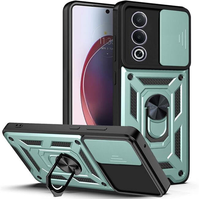 Husa pentru  Oppo A80 Ring Armor Kickstand Tough Rugged Cover cu protectie camera, verde
