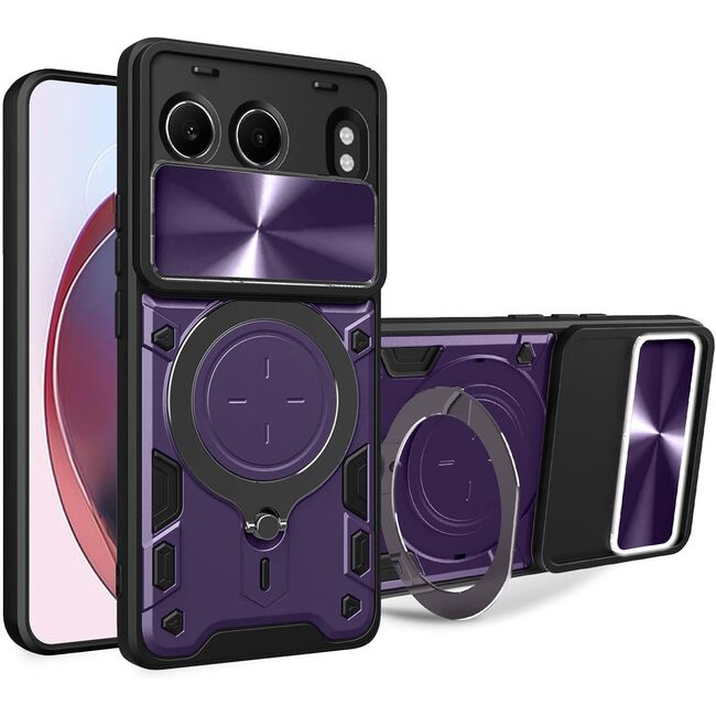 Husa pentru  OnePlus Nord 4 cu protecție pentru cameră și suport magnetic integrat Ring Shockproof, mov