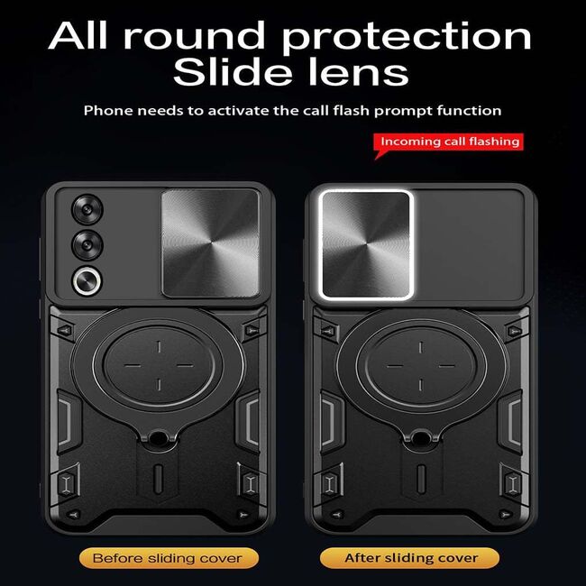 Husa pentru  Oppo A80 cu protecție pentru cameră și suport magnetic integrat Ring Shockproof, negru
