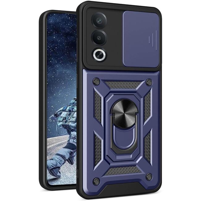 Husa pentru  Oppo A80 Ring Armor Kickstand Tough Rugged Cover cu protectie camera, albastru