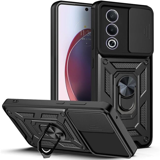 Husa pentru  Oppo A80 Ring Armor Kickstand Tough Rugged Cover cu protectie camera, negru