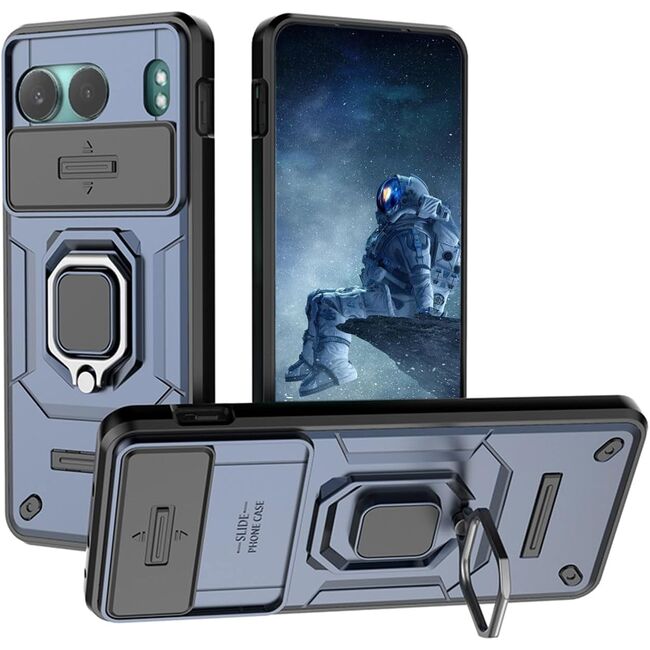 Husa pentru  OnePlus Nord 4 Ring Armor Kickstand Tough Rugged Cover cu protectie camera, albastru