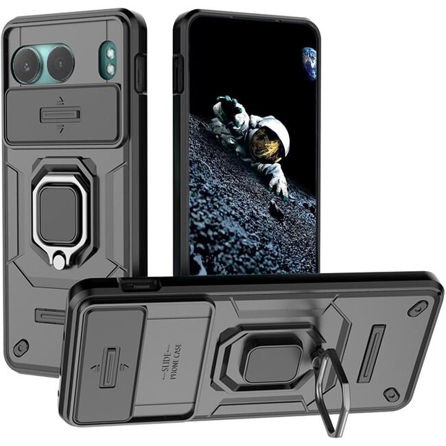 Husa pentru  OnePlus Nord 4 Ring Armor Kickstand Tough Rugged Cover cu protectie camera, negru