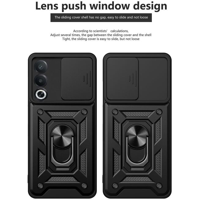 Husa pentru  Oppo A80 Ring Armor Kickstand Tough Rugged Cover cu protectie camera, negru