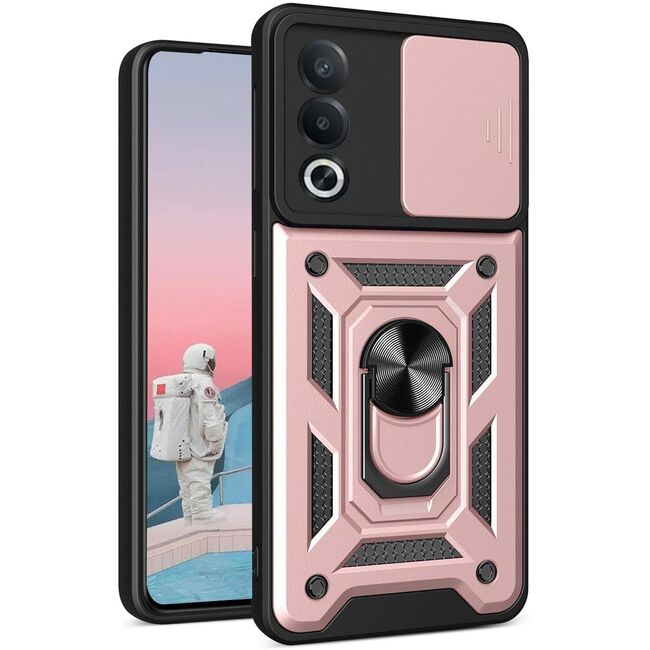 Husa pentru  Oppo A80 Ring Armor Kickstand Tough Rugged Cover cu protectie camera, roz