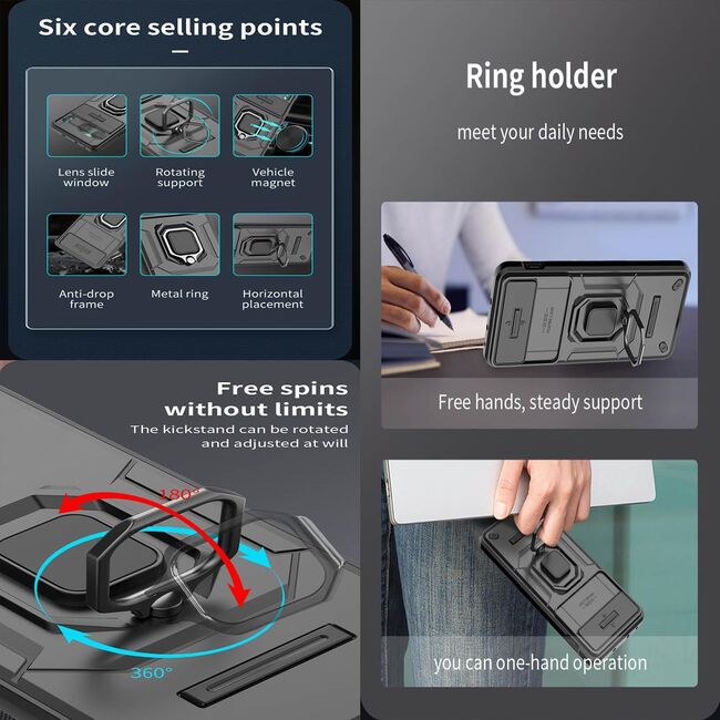 Husa pentru  OnePlus Nord 4 Ring Armor Kickstand Tough Rugged Cover cu protectie camera, albastru