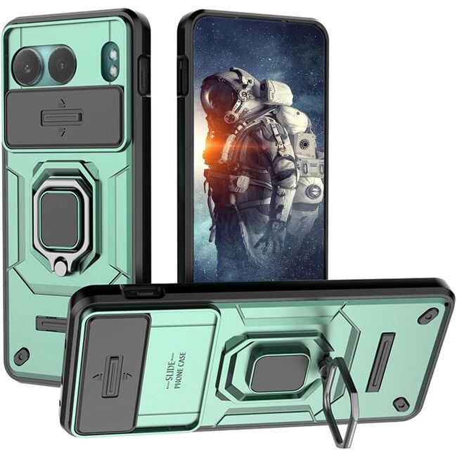 Husa pentru  OnePlus Nord 4 Ring Armor Kickstand Tough Rugged Cover cu protectie camera, verde