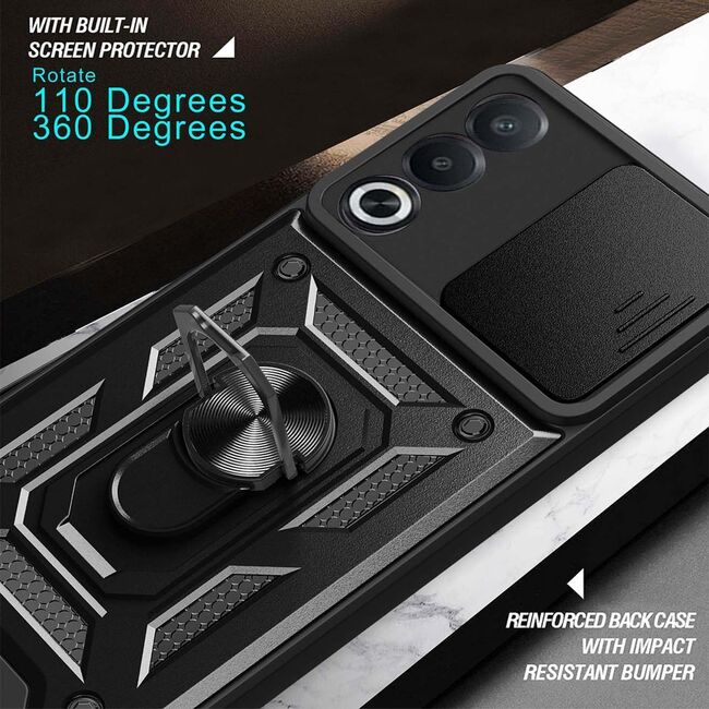 Husa pentru  Oppo A80 Ring Armor Kickstand Tough Rugged Cover cu protectie camera, negru