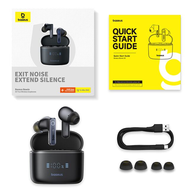 Casti in-ear Bluetooth True Wireless Baseus Earbuds Bowie 30, negru