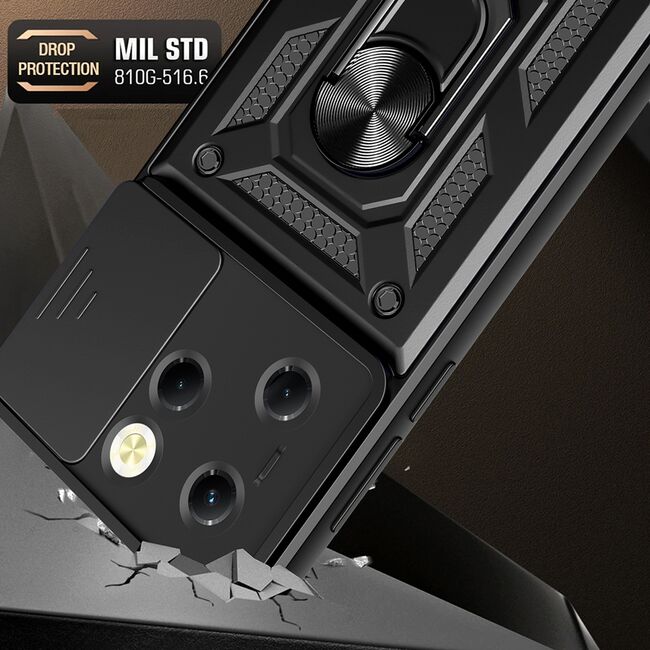 Husa pentru  Infinix Hot 40 / Hot 40 Pro Ring Armor Kickstand Tough Rugged Cover cu protectie camera, albastru