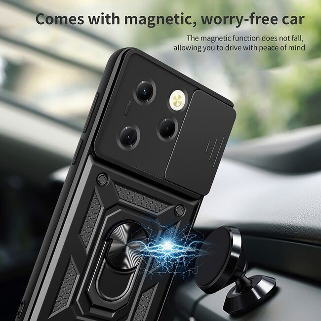 Husa pentru  Infinix Hot 40 / Hot 40 Pro Ring Armor Kickstand Tough Rugged Cover cu protectie camera, albastru