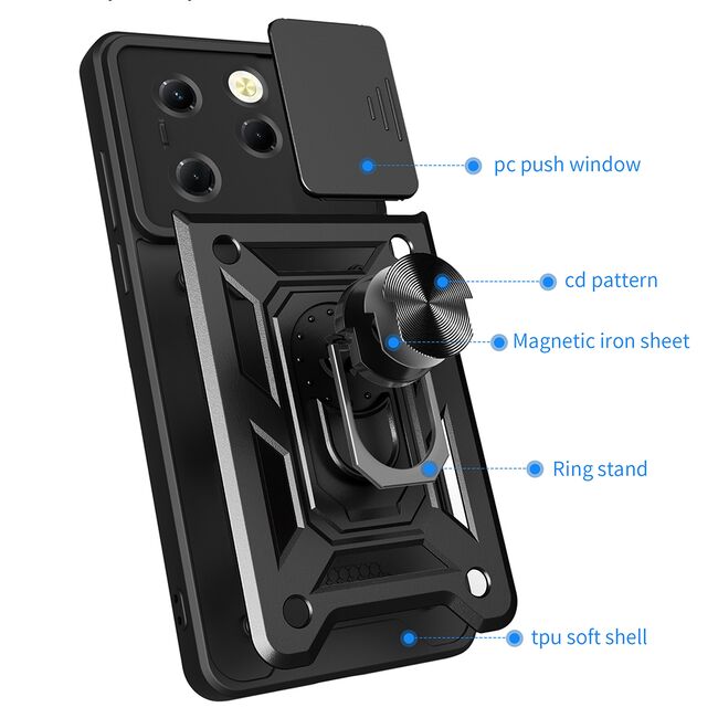 Husa pentru  Infinix Hot 40 / Hot 40 Pro Ring Armor Kickstand Tough Rugged Cover cu protectie camera, albastru