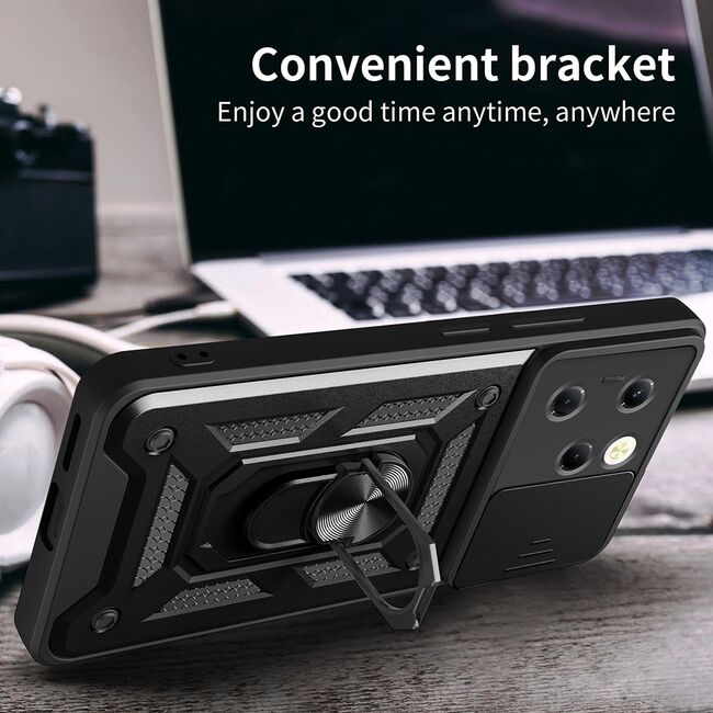 Husa pentru  Infinix Hot 40 / Hot 40 Pro Ring Armor Kickstand Tough Rugged Cover cu protectie camera, negru