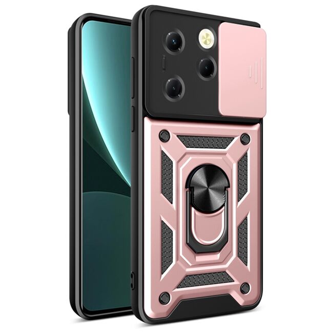 Husa pentru  Infinix Hot 40 / Hot 40 Pro Ring Armor Kickstand Tough Rugged Cover cu protectie camera, roz