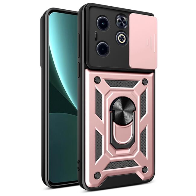 Husa pentru  Infinix Hot 40i / Infinix SMART 8 Ring Armor Kickstand Tough Rugged Cover cu protectie camera, roz