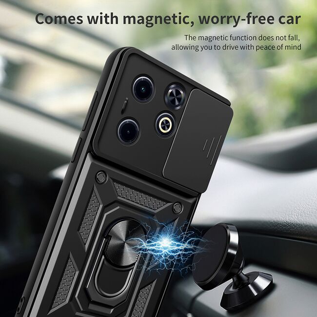 Husa pentru  Infinix Hot 40i / Infinix SMART 8 Ring Armor Kickstand Tough Rugged Cover cu protectie camera, verde