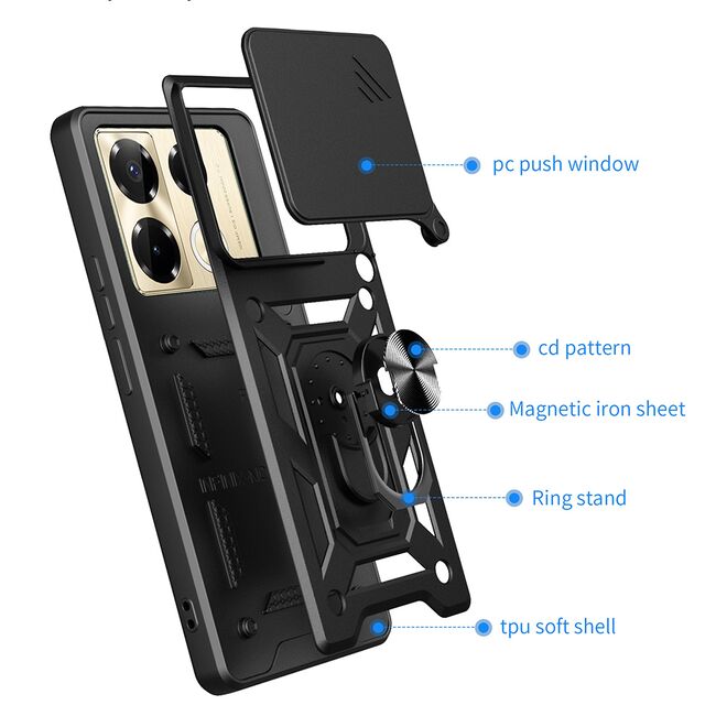 Husa pentru  Infinix Note 40 Pro 4G Ring Armor Kickstand Tough Rugged Cover cu protectie camera, albastru