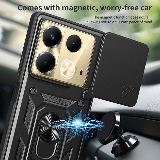 Husa pentru  Infinix Note 40 Ring Armor Kickstand Tough Rugged Cover cu protectie camera, verde
