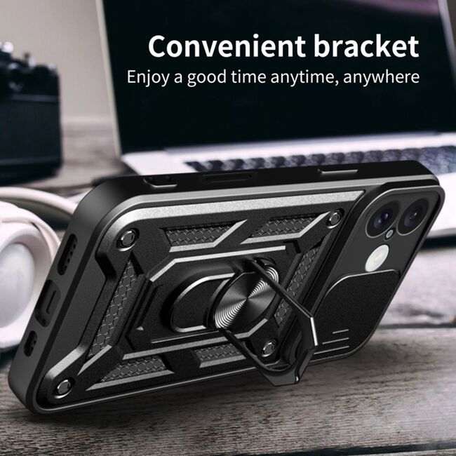 Husa pentru  iPhone 16 Plus Ring Armor Kickstand Tough Rugged Cover cu protectie camera, roz