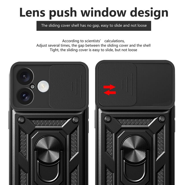 Husa pentru  iPhone 16 Plus Ring Armor Kickstand Tough Rugged Cover cu protectie camera, roz