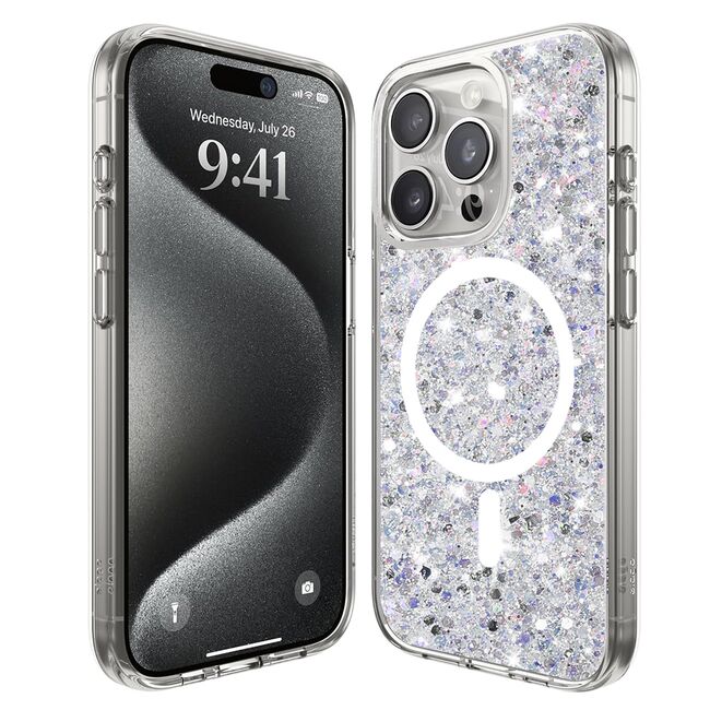 Husa pentru  iPhone 16 Pro MagSafe cu sclipici Liquid Crystal Glitter, gri