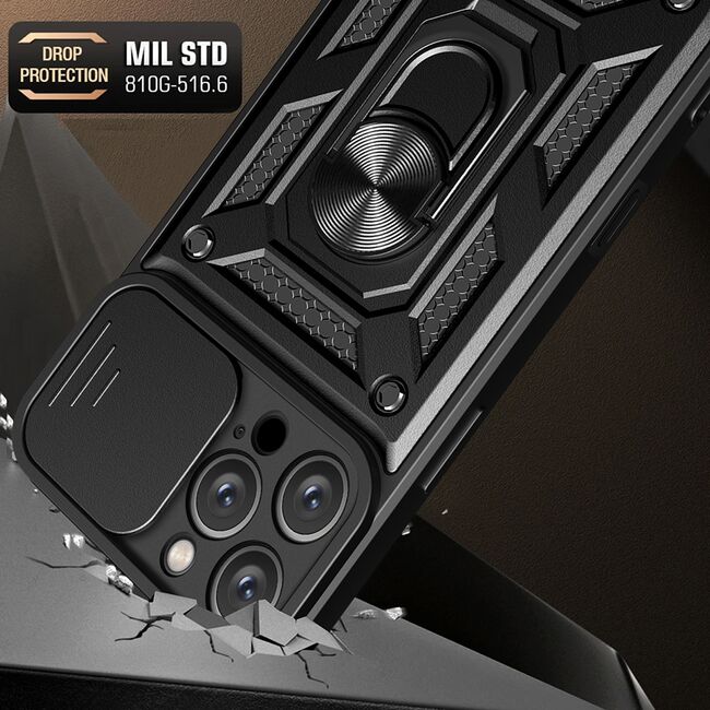 Husa pentru  iPhone 16 Pro Max Ring Armor Kickstand Tough Rugged Cover cu protectie camera, roz